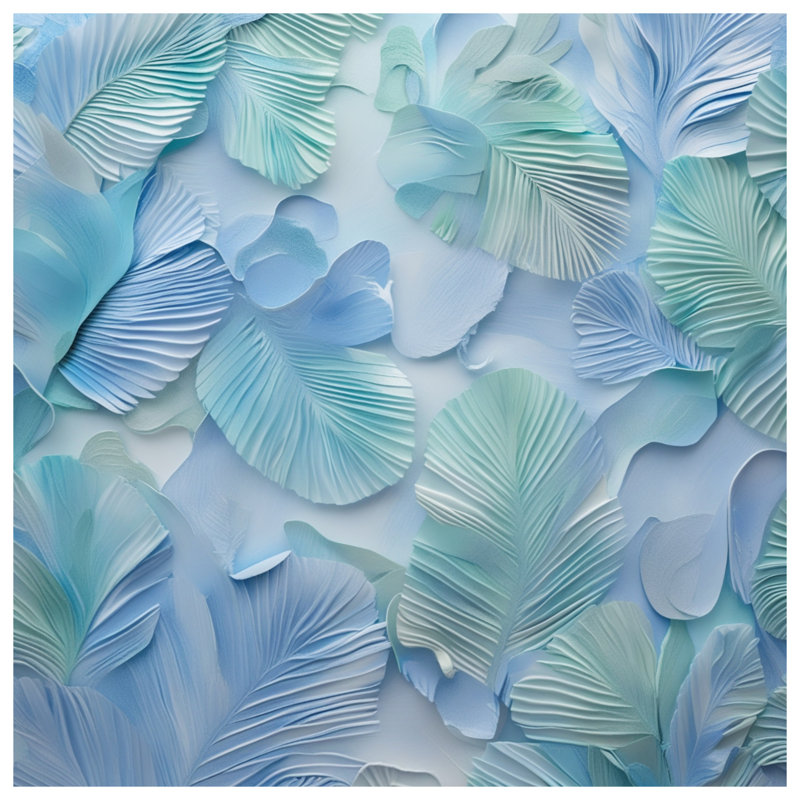 Toile tendue texturée avec feuilles bleues en plusieurs tailles, 32 po x 32 po