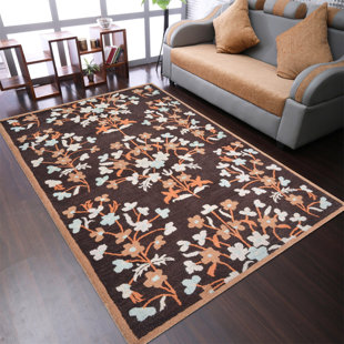 Designer Hand Tufted Wool Eco-Friendly Area Rugs - Brown Color, Floral Modern Design, High Pile Thick Handmade Anti Skid Area Rugs for Living Room, Bed Room