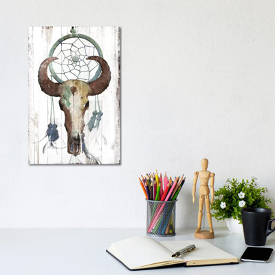 Bull With Dreamcatcher by Jace Grey - Wrapped Canvas Print