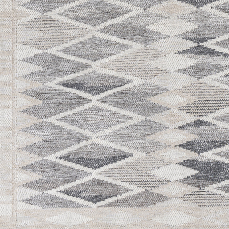 Gilson Geometric Hand Woven Light Gray/Beige/Cream Area Rug, Rectangle 5' x 7'6"