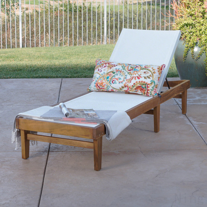 Chaise longue - filet blanc, Coussin blanc / structure en teck