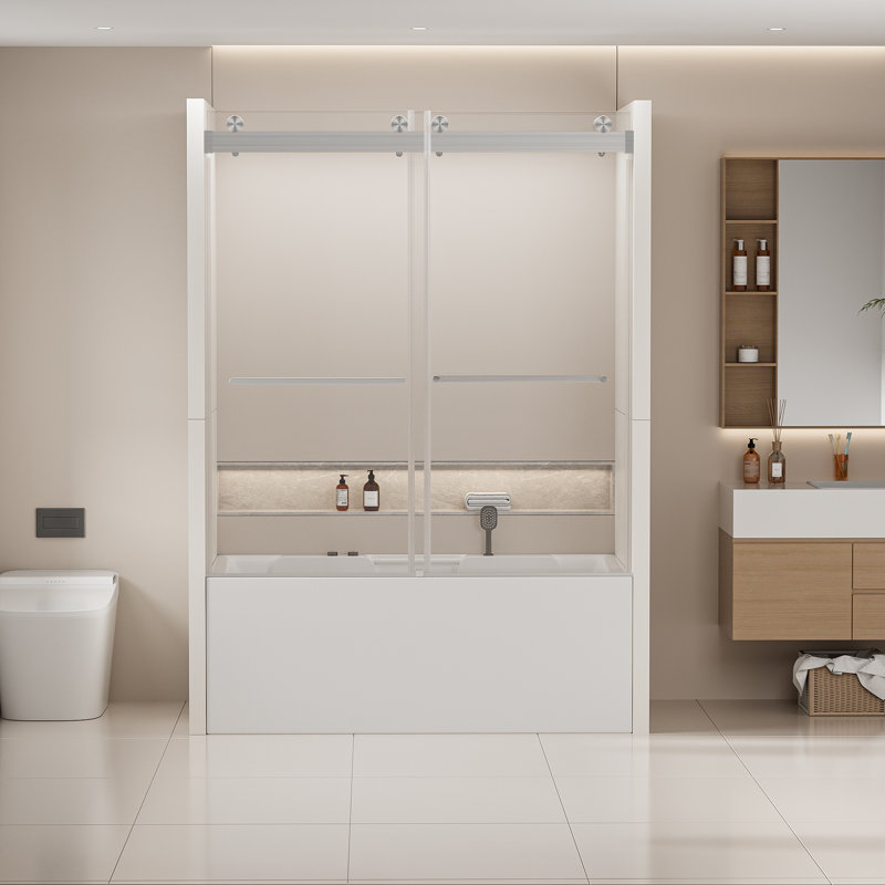 Frameless Double Sliding Tub Door, Grey