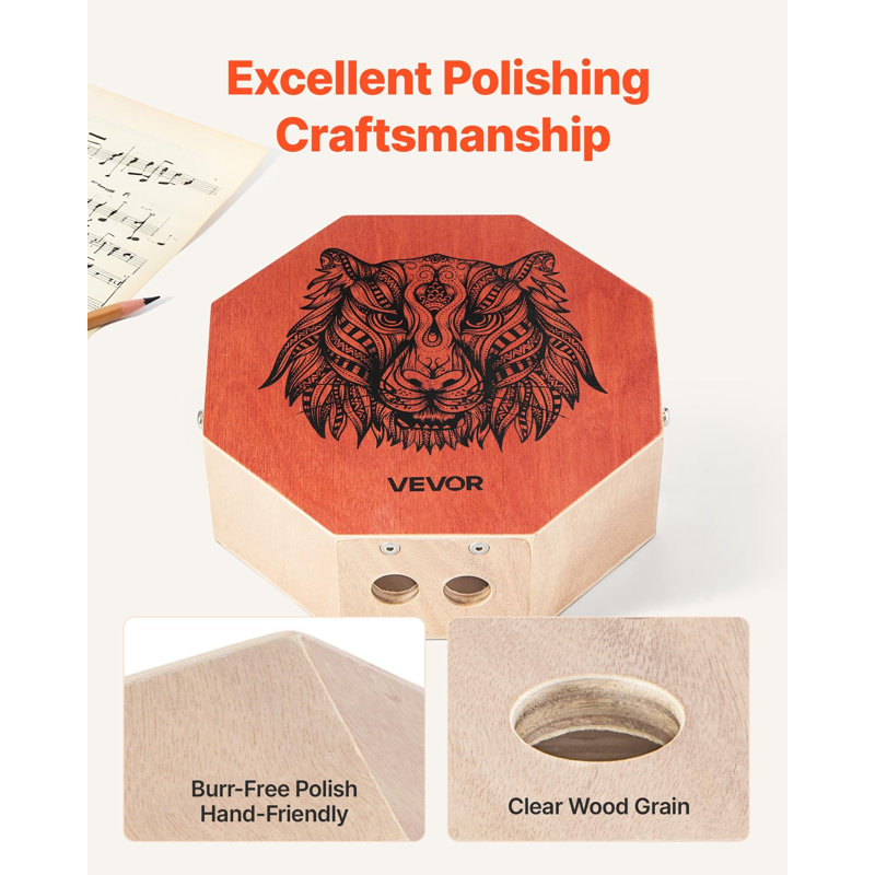 Unique Cajon Box Drum, with Internal Guitar Strings, Portable Wooden Percussion Box, Birch Wood Drum Musical Instrument with Adjustable Strap, for Beginners and Professionals, 11.6 x 11.6 x 4 in