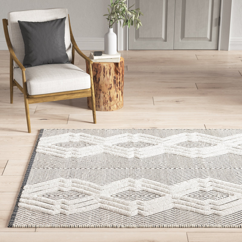 Fowey Geometric Wool Hand Woven Area Rug, Rectangle 122 x 183cm