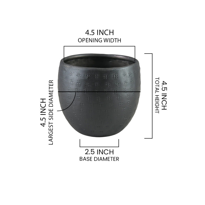  Avira Black Aluminum Planter Pot – Modern Round Metal Plant Container For Indoor & Outdoor Decor, Classic Table Centerpiece, 4.5" Diameter & 4.5" Tall
