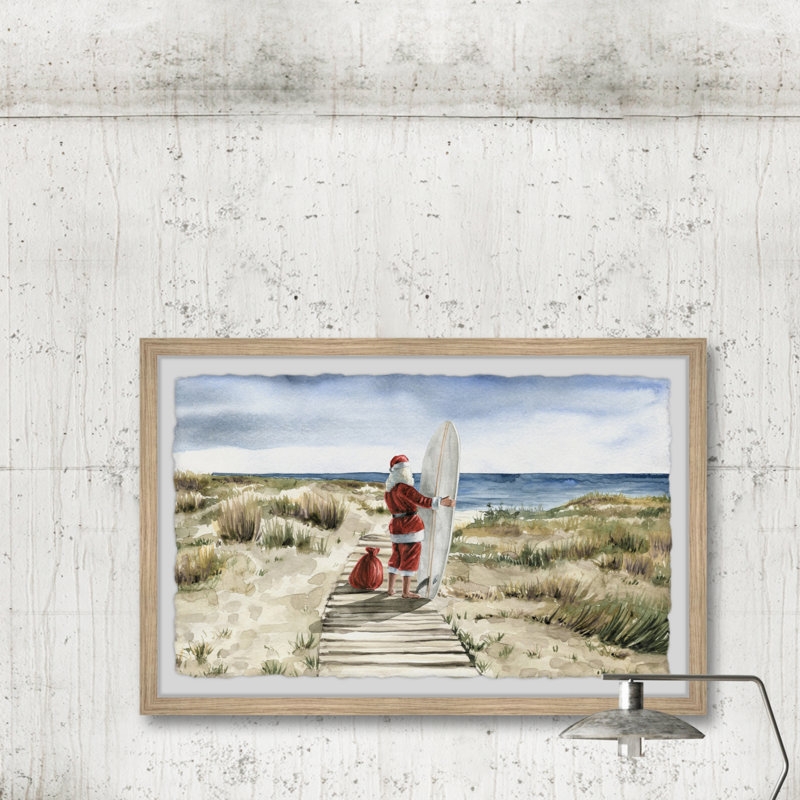 Real Surfing Santa - Single Picture Frame Painting, 41cm H x 61cm W x 3.81cm D