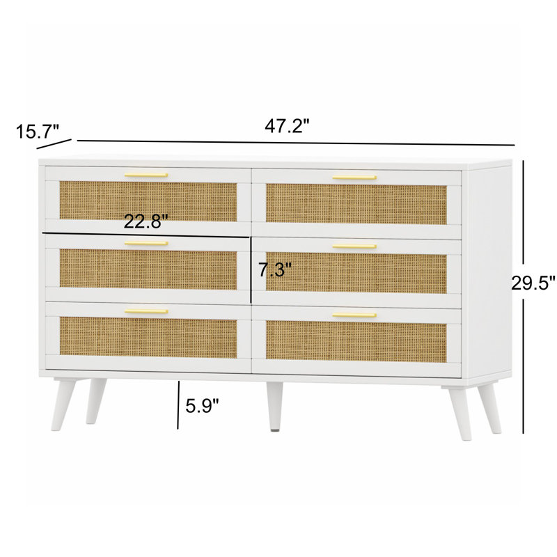 White and Natural Double Dresser with Rattan Drawers