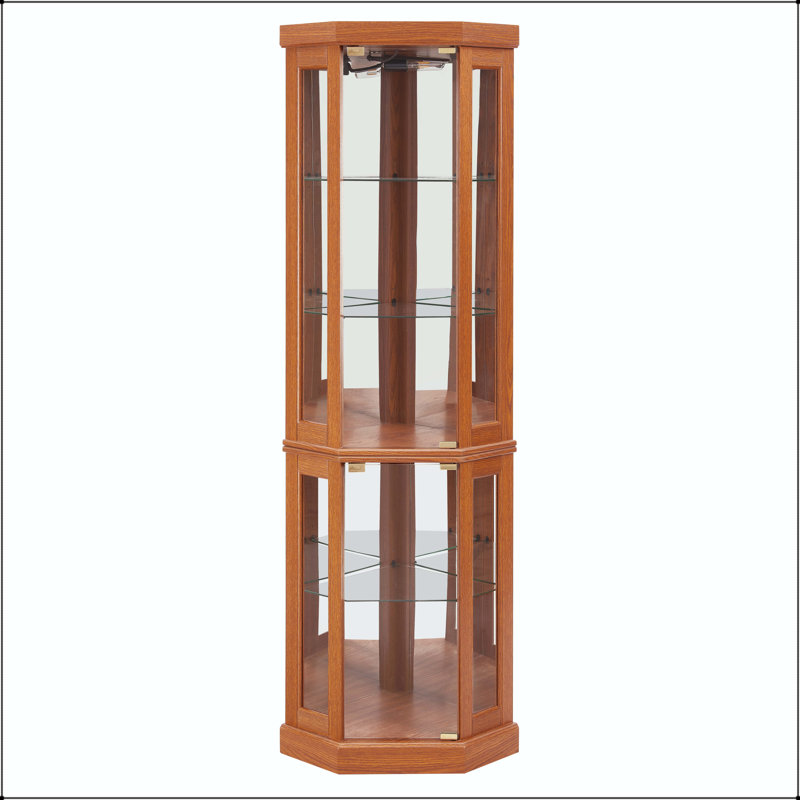 Vitrine de coin lumineuse avec portes en verre et tablettes réglables - noir, Black