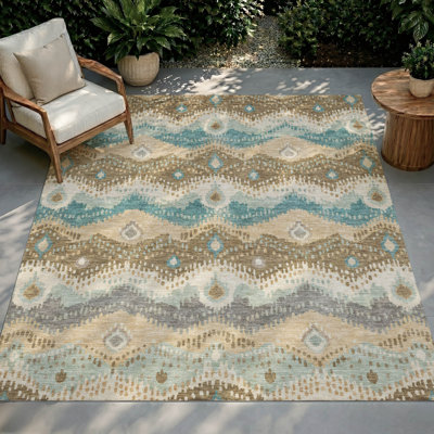Tapis Shuana ACN3074 Ikat lavable à la machine pour intérieur/extérieur