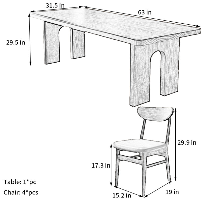 Ensemble de salle à manger Wabi-Sabi, H 29,5 po x L 63 po x l 31,5 po