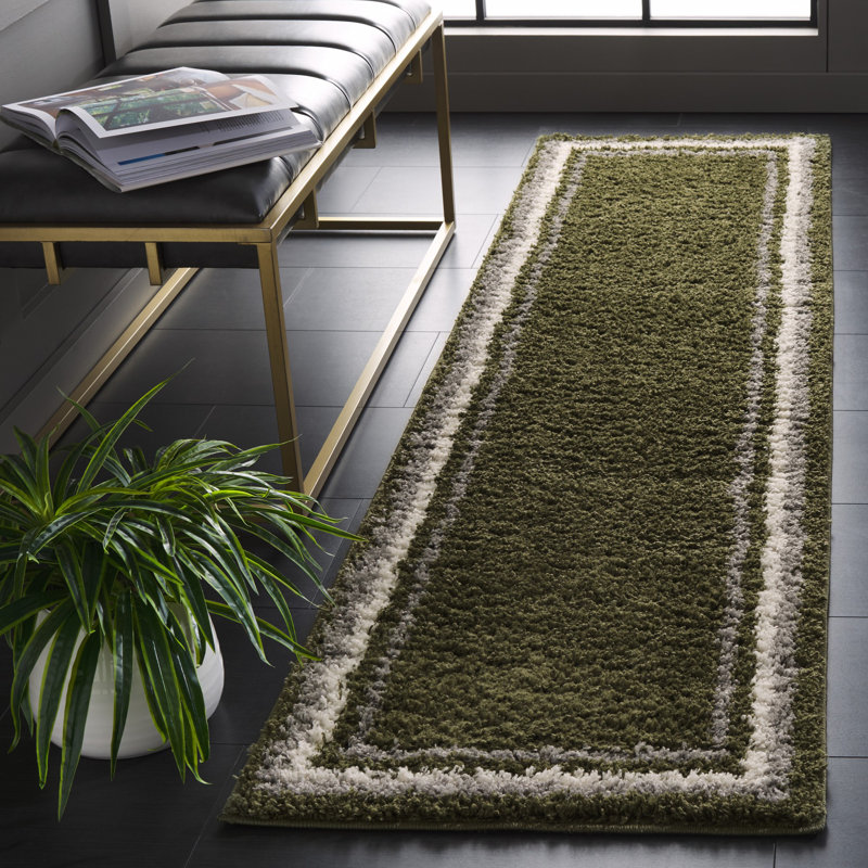 Tapis rayé à poils longs Kanina, Tapis de couloir 2 pi 2 po x 8 pi