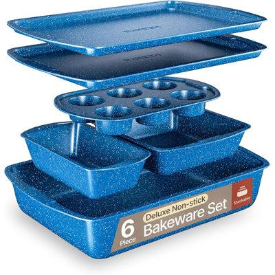 Bakken 6-piece Baking Pan Set – Blue Marble Nonstick Carbon Steel Bakeware, Oven Safe To 450°f, Durable, Pfoa, Pfos & Ptfe Free