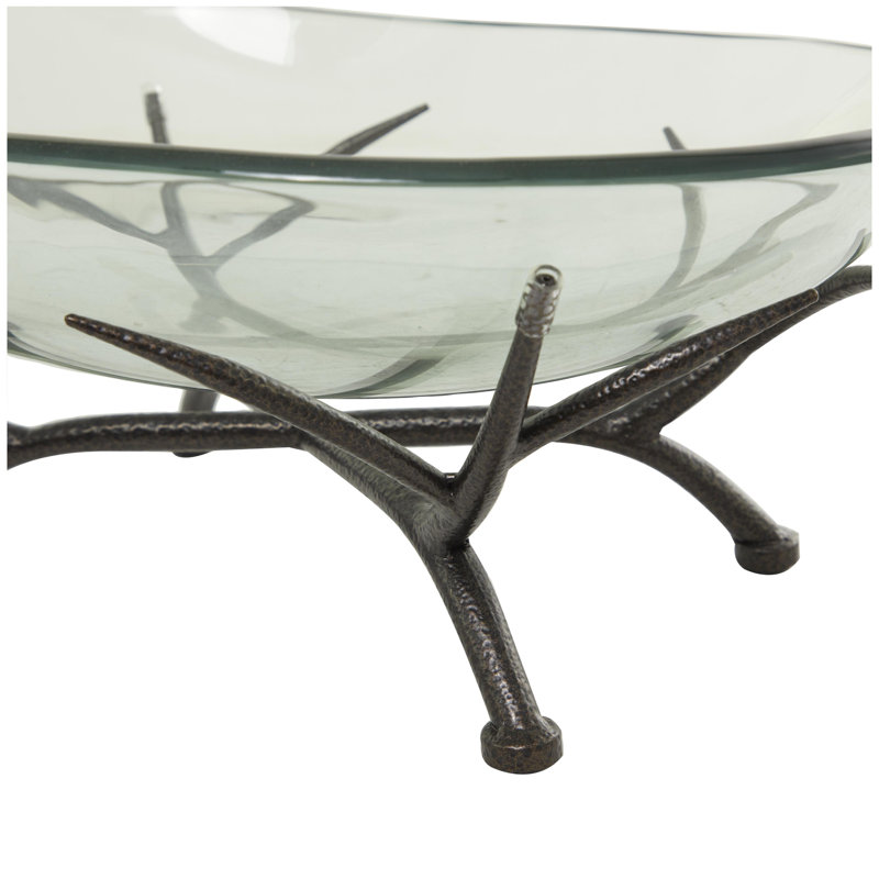 Bol de service en verre transparent avec support en métal noir Saffa, L 17,35 po x H 7,50 po x P 13,35 po