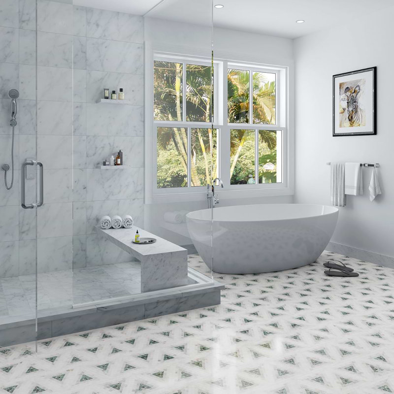 Ako 4x9 Rectangle Marble Micro Mosaic Tile, Azul Blue
