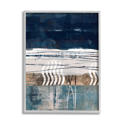 36_Art mural abstrait sur toile tendue avec lignes bleues et lignes tendues par Dan Meneely
