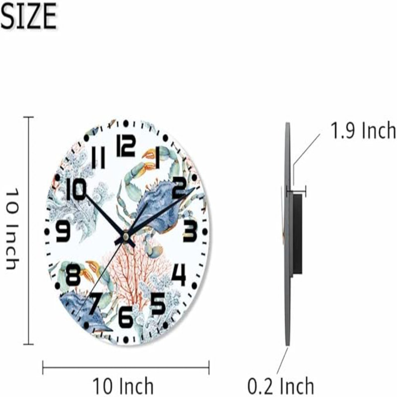 Horloge murale en forme de crabe Horloge murale en bois silencieuse à pile de 10 po Coral