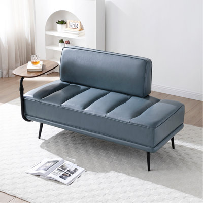 Banc de bout moderne de 55 po de largeur, similicuir gris avec table d'appoint, canapé pivotant à 360 degrés, repose-pieds de vestibule, banc de fenêtre avec pieds en métal pour chambre à coucher, salon