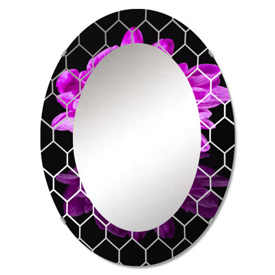 Miroir mural traditionnel simple fleur de chrysanthème sur fond noir