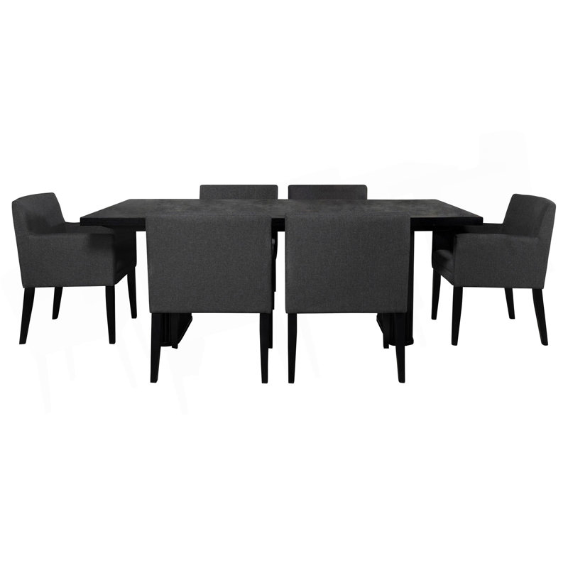 Ensemble de salle à manger gris anthracite et noir, 7 pièces : table, 6 chaises