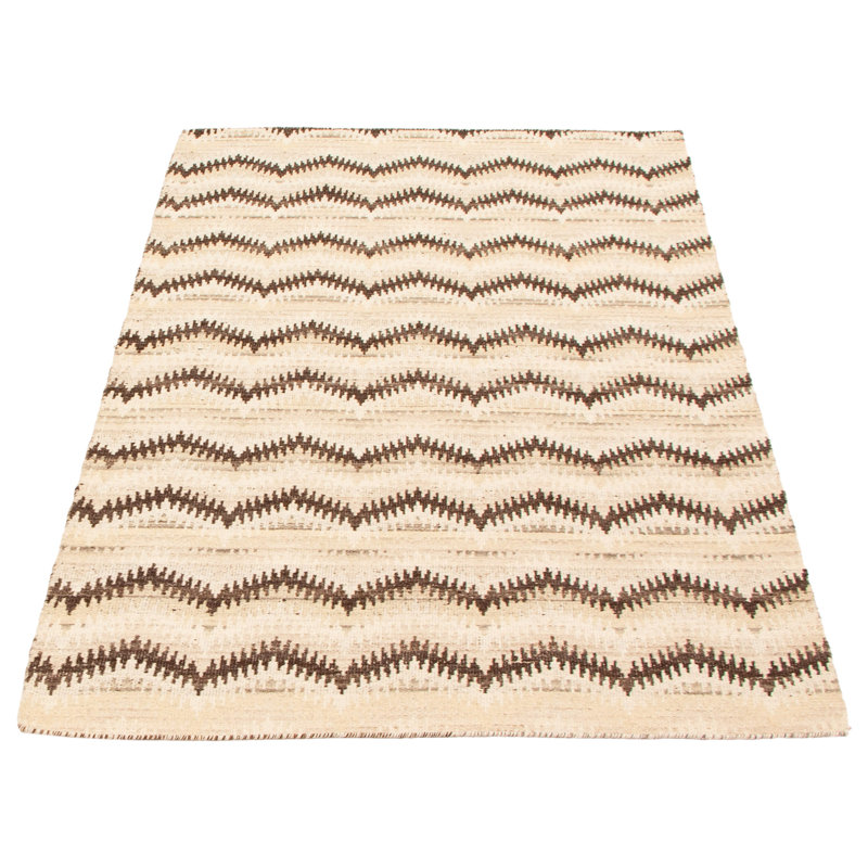 Tapis beige / brun en laine tissé à plat à la main Jerauld