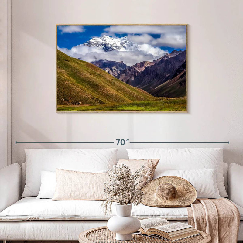 Aconcagua nuageux, Cadre flottant en bois naturel, 43 po x 29 po