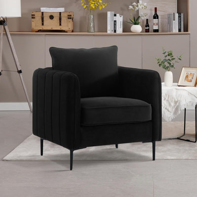 Fauteuil d'appoint pour le salon, fauteuil simple en velours et fauteuil Mid-Century moderne avec 1 coussin et pieds en métal pour la lecture dans le bureau de la chambre à coucher