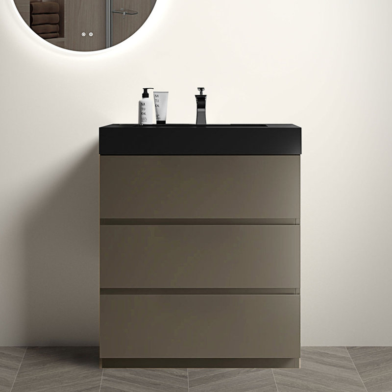 Meuble-lavabo autoportant avec tiroirs, Noir/gris
