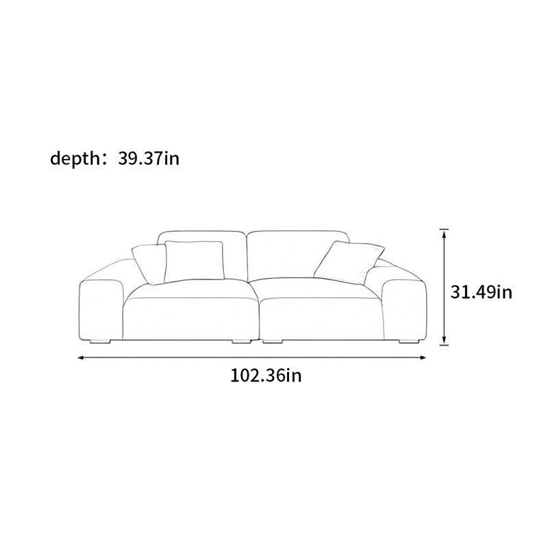 Canapé droit italien en bloc de tofu minimaliste, H 31,49 po x l 102,36 po x P 39,37 po