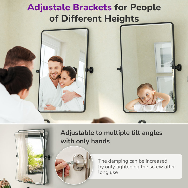 Parren Beveled Adjustable Mirror with Aluminum Frame, 40" x 30", Matte Black