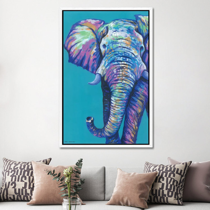 Elephantastic by Kirstin Wood - Painting on Canvas, 152.5 cm H x 101.5 cm W, White Framed