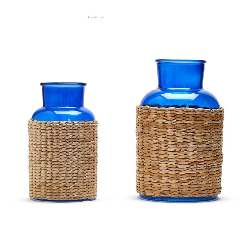 Ensemble de 2 vases en verre bleu