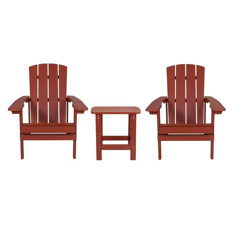 Ensemble de table d'appoint et 2 chaises de style Adirondack intérieur / extérieur Balasi, Rouge