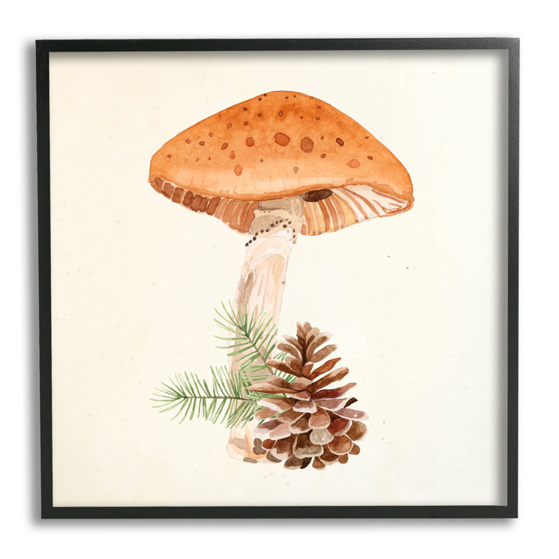 Champignon, pomme de pin botanique, estampe numérique par Lucca Sheppard, Giclée encadrée noir minuit