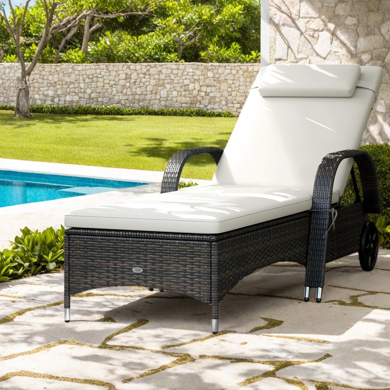 Adjustable Mobile Patio Chaise Lounges, Steel Rattan, Modern Poolside