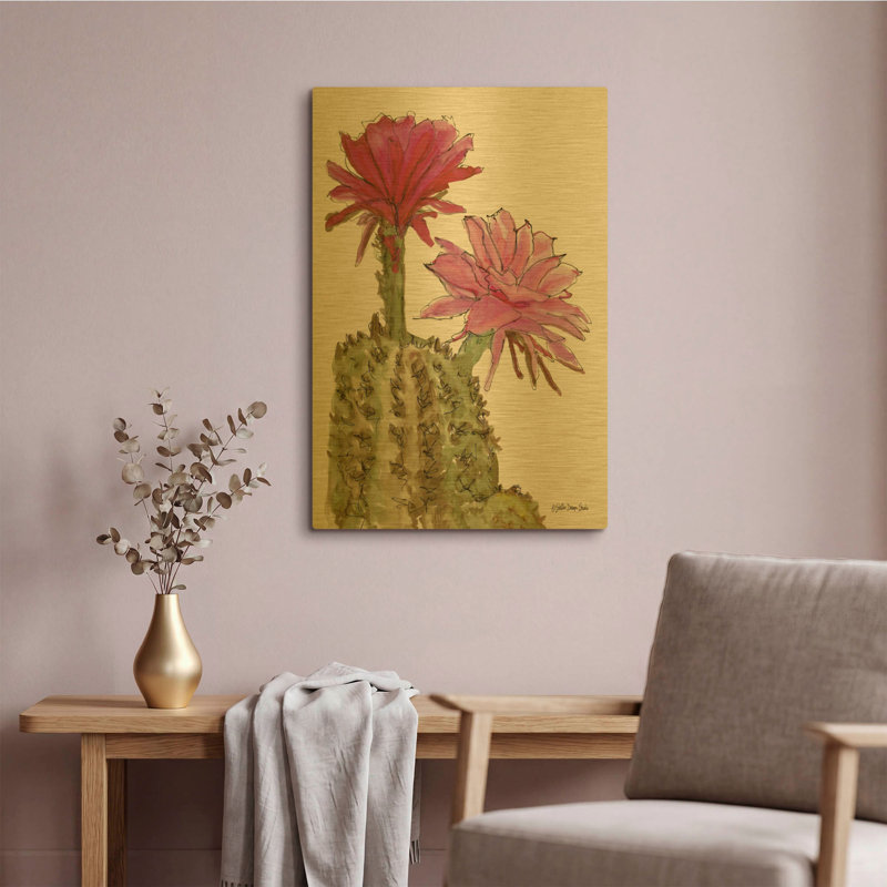'Cactus Flower 2' By Stellar Design Studio Gold Metal Wall Art, 12" x 16", 16"x24"