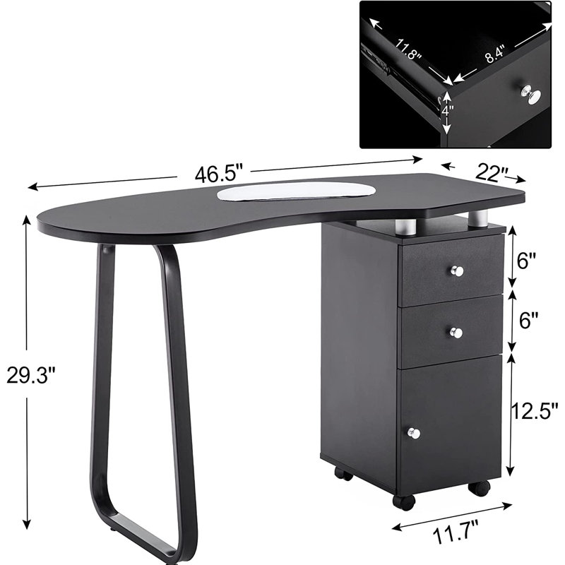 Table de manucure classique avec roulettes et tiroirs, bureau de maquillage pour coiffeuse, Noir, noir, noir, noir