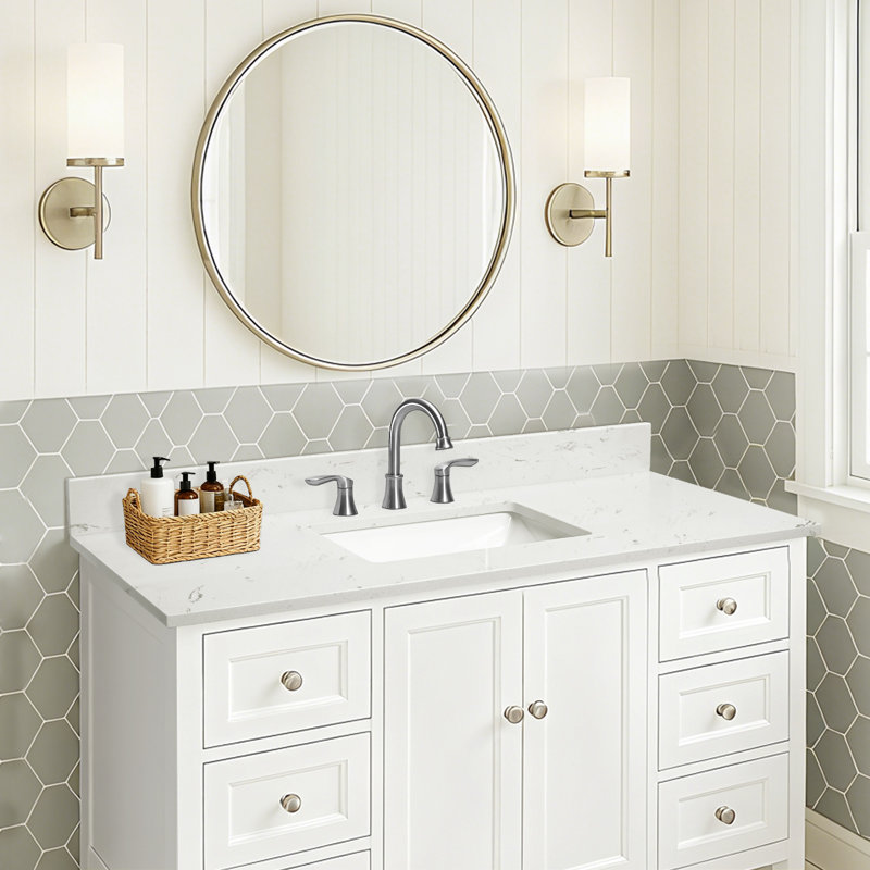 Comptoir de meuble-lavabo en pierre reconstituée 54 "avec lavabo rectangulaire encastré en céramique et dosseret 4"