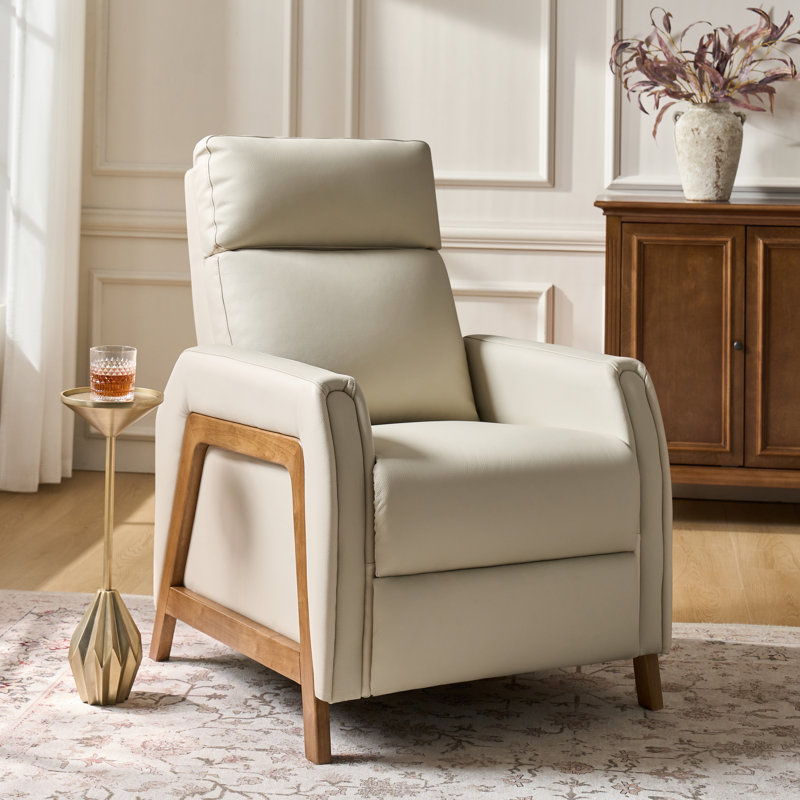 Fauteuil inclinable électrique en cuir véritable 29 "Elias avec ports USB et Type-C, Beige