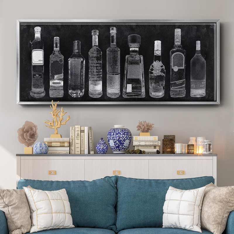Bar Cart- Framed Canvas, 20" H x 50" W