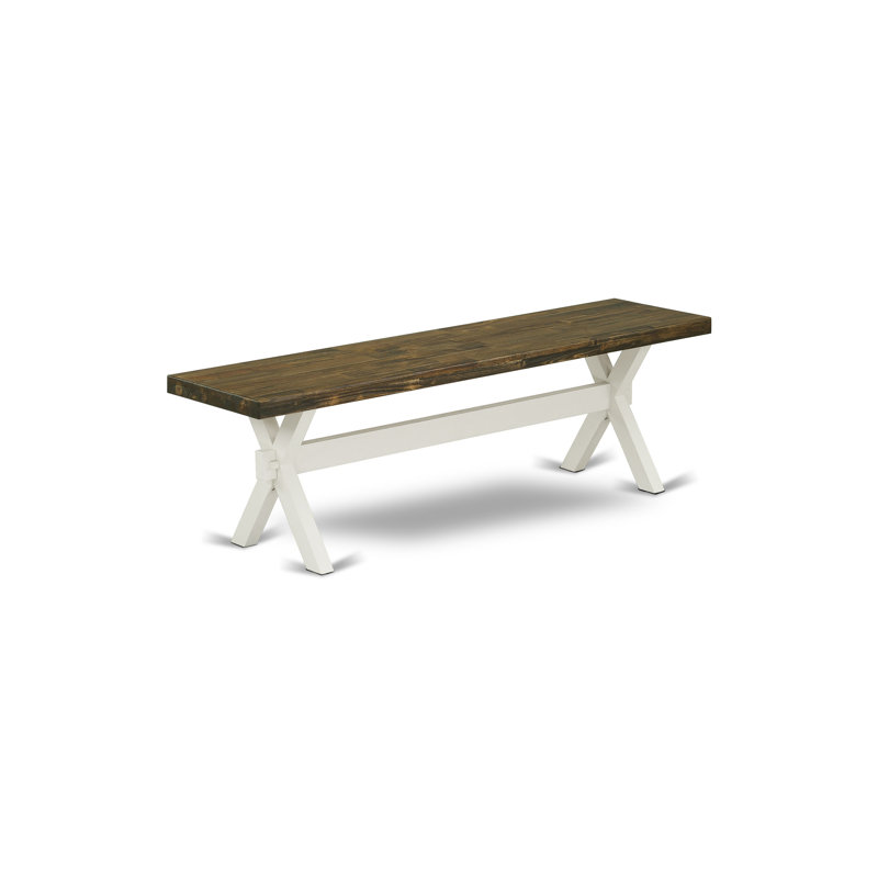 Banc de salle à manger moderne X-Style Mid Century avec siège en bois massif, finition blanc lin (blanc cassé).