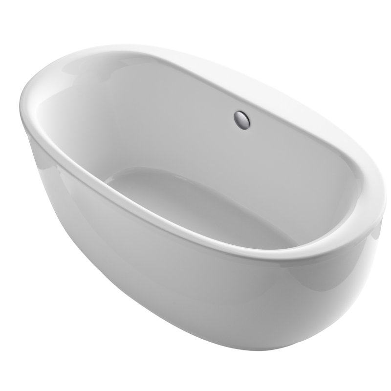 Sunstruck 65.5" x 35.5" Oval Freestanding Soaking Bathtub, Blanc