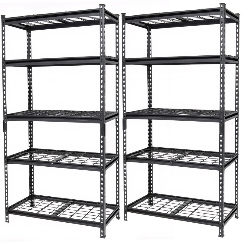 Ensemble de 2 tablettes de rangement à 5 niveaux, étagères de garage robustes, étagères réglables, tablette en acier, assemblage sans boulon, pour garage, remise, noir