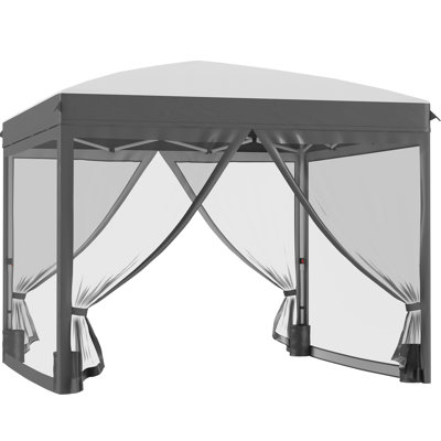 10' X Pop Up Canopy With Netting. Gray. Height Adjustable For Outdoor Enjoyments. Instant Sun Shelter Carry Bag And 4 Sand Bags. Protected Patio Area By . Leisure Time. Netting Included. Wheeled &
