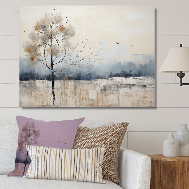 Minimalisme beige et bleu campagne II - impressions sur toile campagne, Toile tendue, H 16 po x l 32 po x P 1 po
