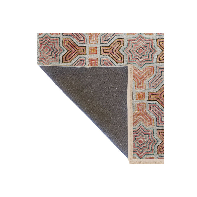 Tapis lavable à la machine à motif floral rose et orange, Sous-tapis rectangulaire de 3 pi 3 po x 4 pi 11 po