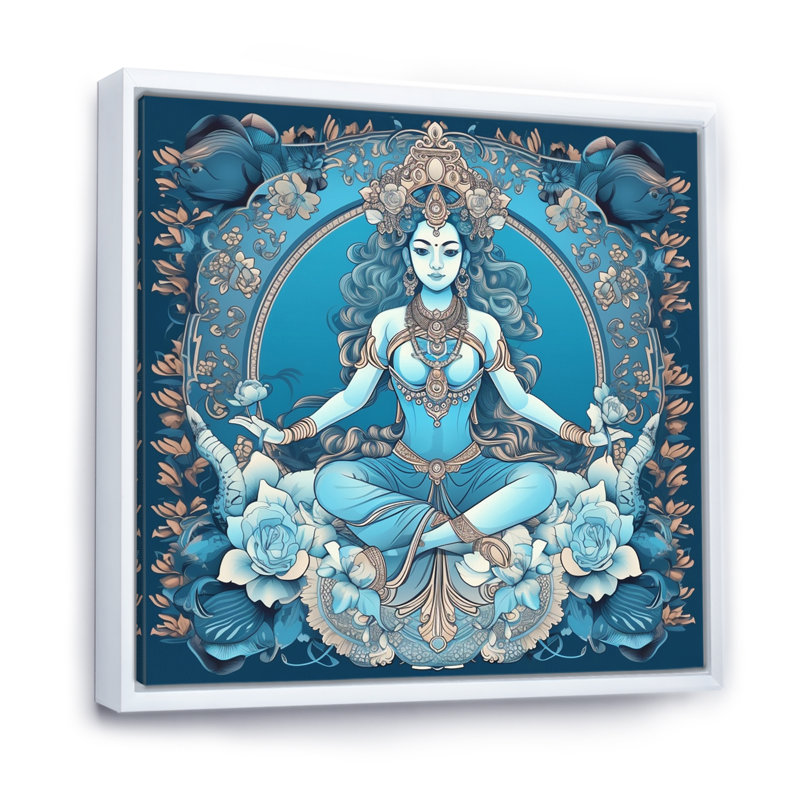 Divine Déesse Yogini en bleu sur toile, H 24 po x l 24 po x P 1 po, Cadre flottant blanc