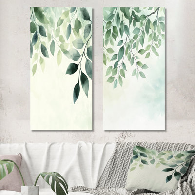 «Minimalist Green Botanical Plants III - Leaves», art mural traditionnel 2 pièces