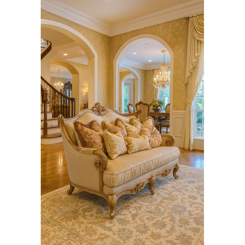 Oriol 88.58'' Upholstered Sofa, 46.5"H x 71"W x 39"D, Beige Velvet