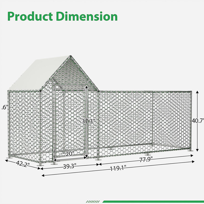 Cage à poulailler avec poulailler 10 x 3 pi, H 59,6 po x l 119,1 po x P 42,2 po