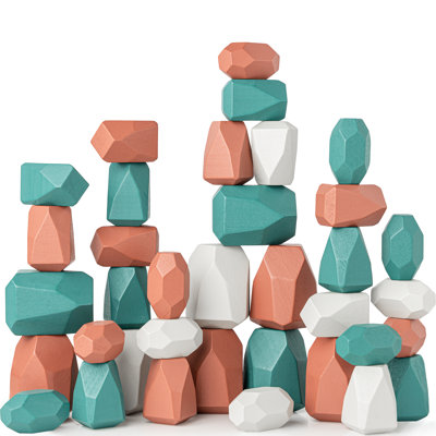 Comfy Cubs Stacking Rocks 36 Pieces, 36 months+, Educational Toddler Stacking Blocks - Wooden Rocks Sensory Toys Gift for Kid